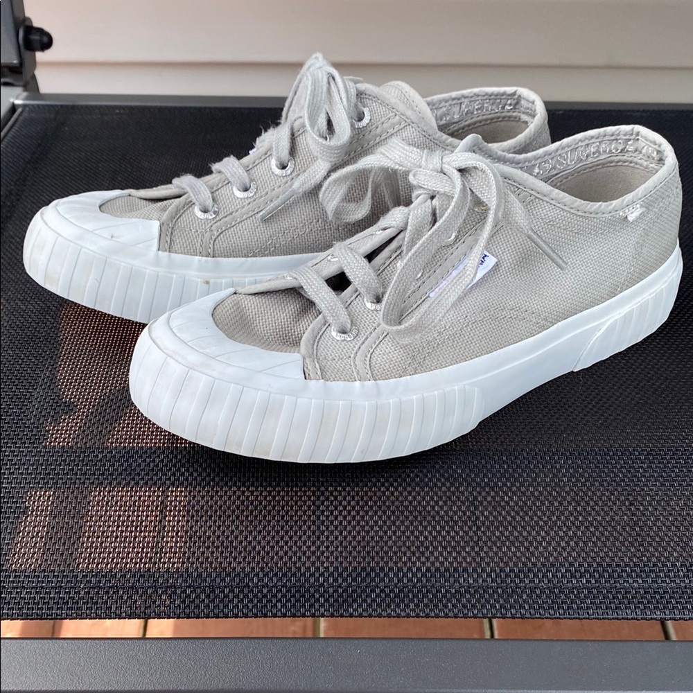 Women’s Superga Light Gray Canvas Sneakers with White Soles